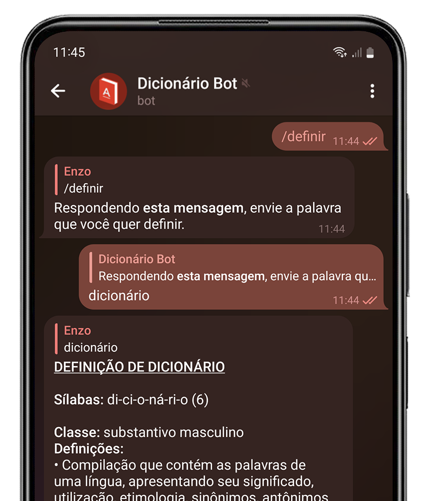 Uma captura de tela mostrando o funcionamento do bot no Telegram